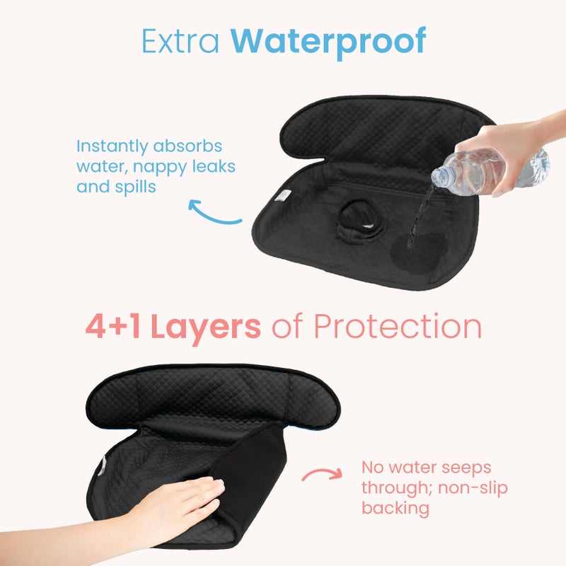 THINK GOOD TOTS Black Piddle Pad: Waterproof Car Seat Protector for Potty Training Toddlers  Babies - Anti-Slip Backing  Machine Washable  Universal Fit  Stroller (2 Pack) - Image 2